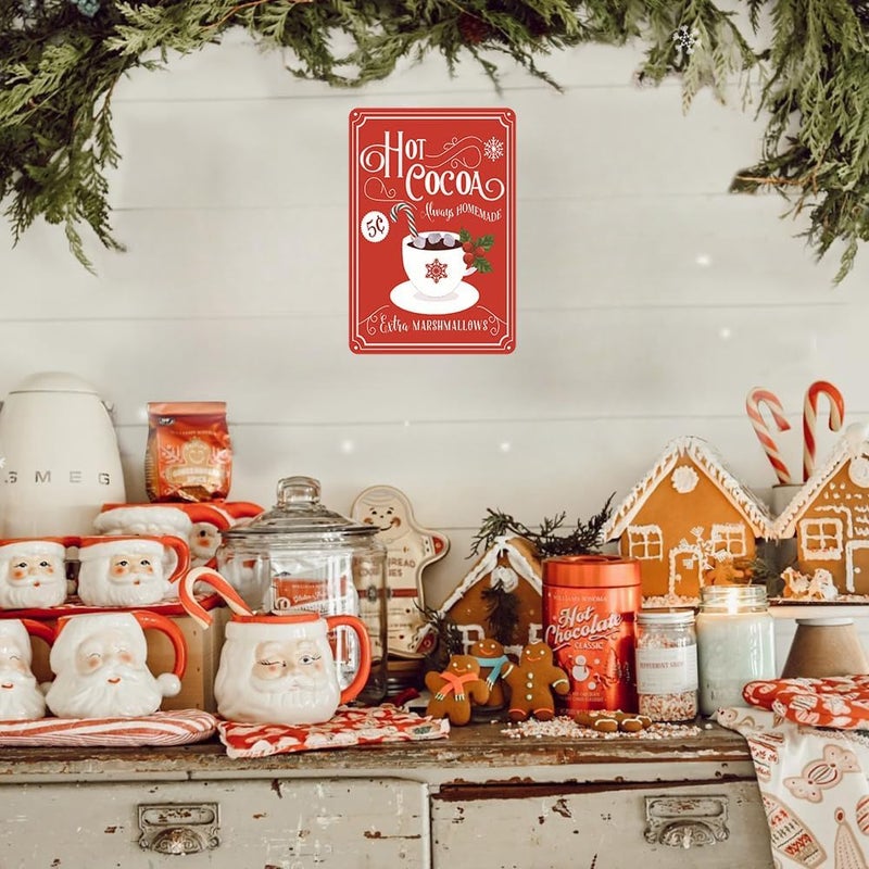 Joyline Vintage Christmas Decor Gifts Rustic Hot Cocoa Always Homemade Extra Marshmallows Tin Sign for Home Farmhouse Kicthen Cafe Bar Wall Decor 8 x 12 inches (3234) - Image 4